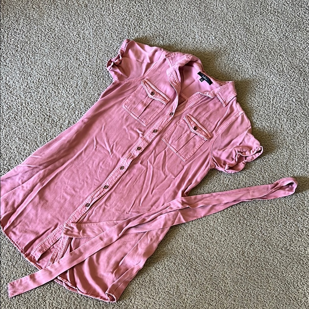 Lulu's Everyday Adorable Rose Pink Button-Up Shirt Dress With Pockets